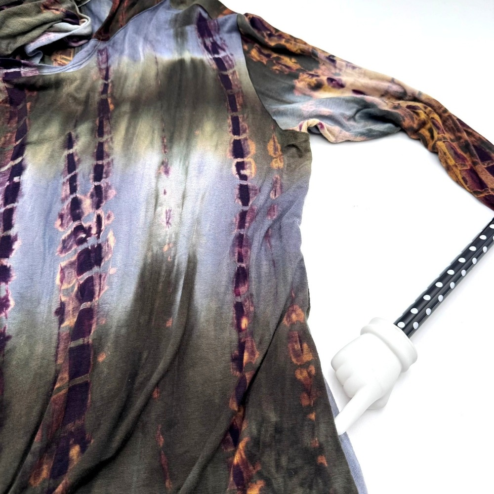 COIN‎ 1804 Women's 1X Casual Hand Tie Dye 3/4 Sleeve Long Cardigan Duster Hoodie - Picture 3 of 9